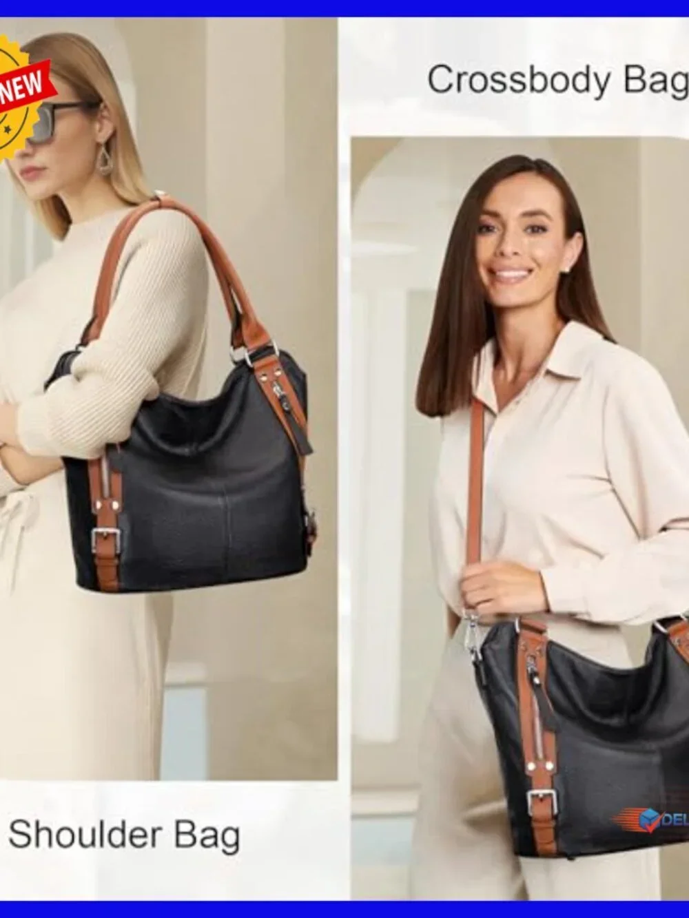 Genuine Leather Hobo Tote Shoulder Bag Large Capacity Multi-Pocket Purse
